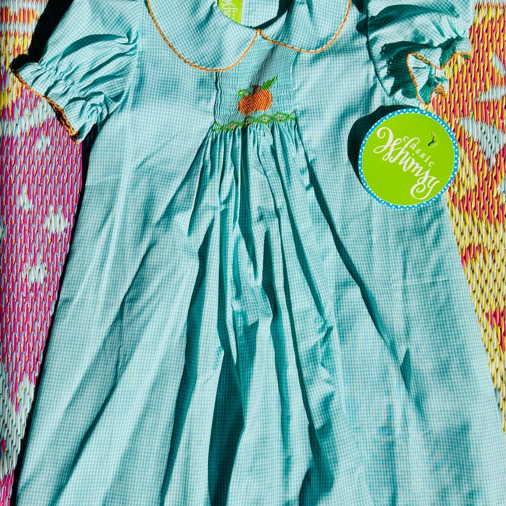 Kids Green Smocked Pumpkin Dress